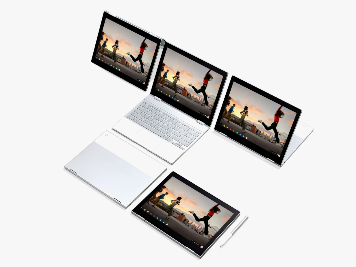 Pixelbook in laptop, tent, and tablet modes